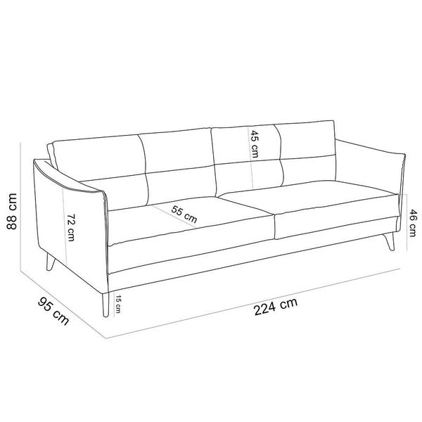 Imagem de Sofá 3 Lugares Para Sala de Estar Living 224cm Oásis T03 Couro Soft Mel - Lyam Decor