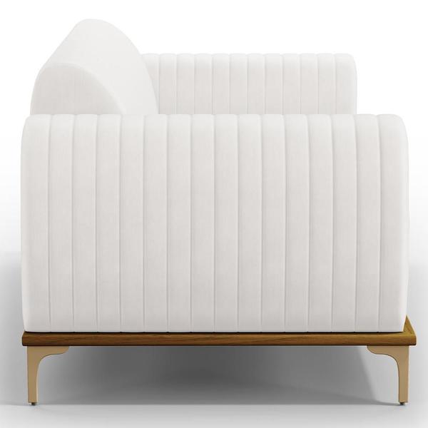 Imagem de Sofá 3 Lugares Para Sala de Estar Molino 180 cm D02 Pés D'Ouro Material Sintético Branco C-12 - Lyam Decor