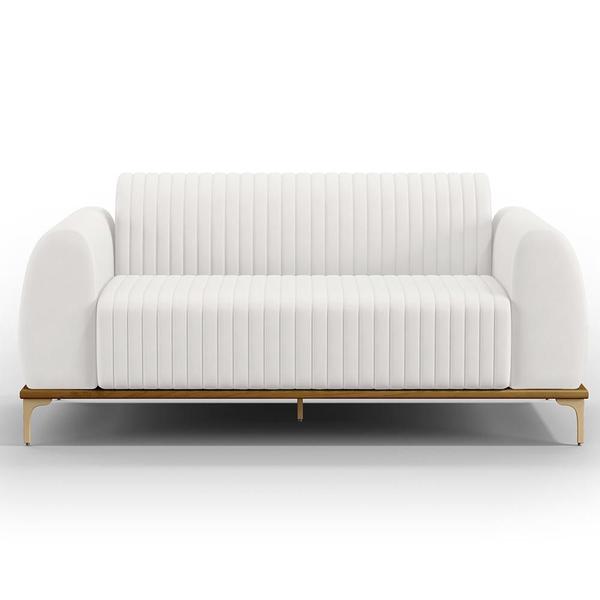 Imagem de Sofá 3 Lugares Para Sala de Estar Molino 180 cm D02 Pés D'Ouro Material Sintético Branco C-12 - Lyam Decor