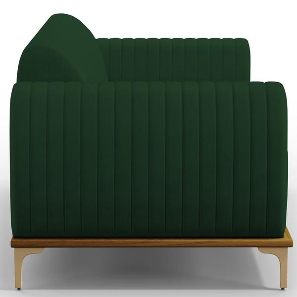 Imagem de Sofá 3 Lugares Para Sala De Estar Molino 210 Cm D02 Pés D'ouro Veludo Verde Musgo C-303 - Lyam Decor