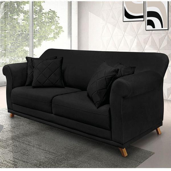 Imagem de Sofá 3 Lugares Pé De Madeira Julieta 220 Cm Suede S04 - D'rossi Cor Preto