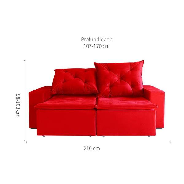 Imagem de Sofá 3 Lugares Retrátil e Reclinável Barcelona Suede Vermelho