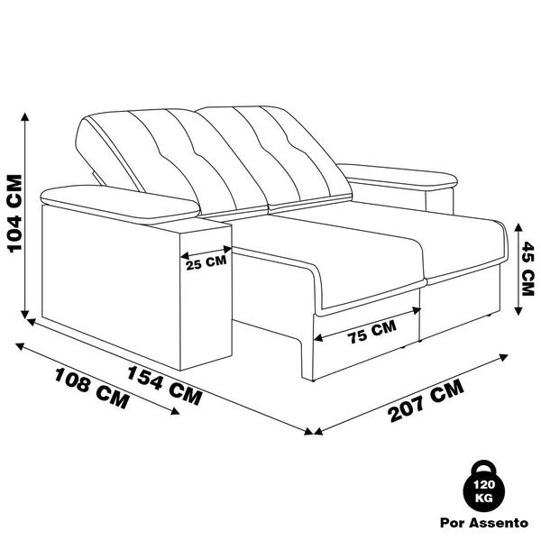 Imagem de Sofá 3 Lugares Retrátil e Reclinável com USB Sala de Estar Calvin 207cm Veludo Tabaco G46 - Gran Belo