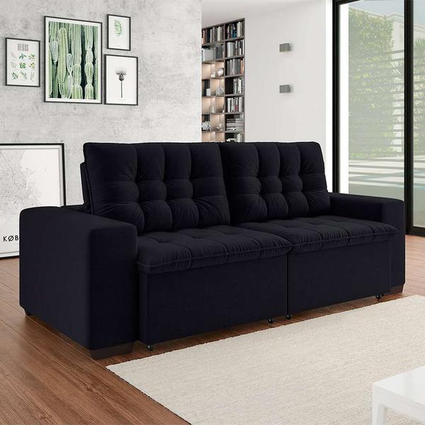 Imagem de Sofá 3 Lugares Retrátil e Reclinável Giorno Suede Preto 230 cm