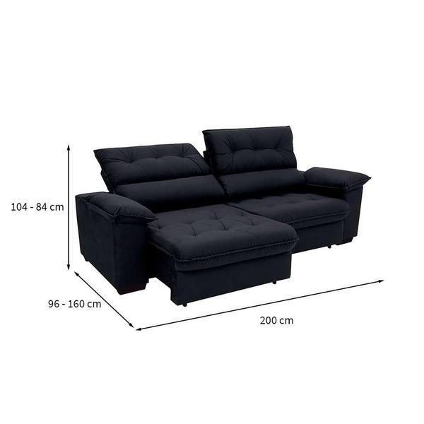 Imagem de Sofá 3 Lugares Retrátil e Reclinável Piemont Suede Preto 200 cm