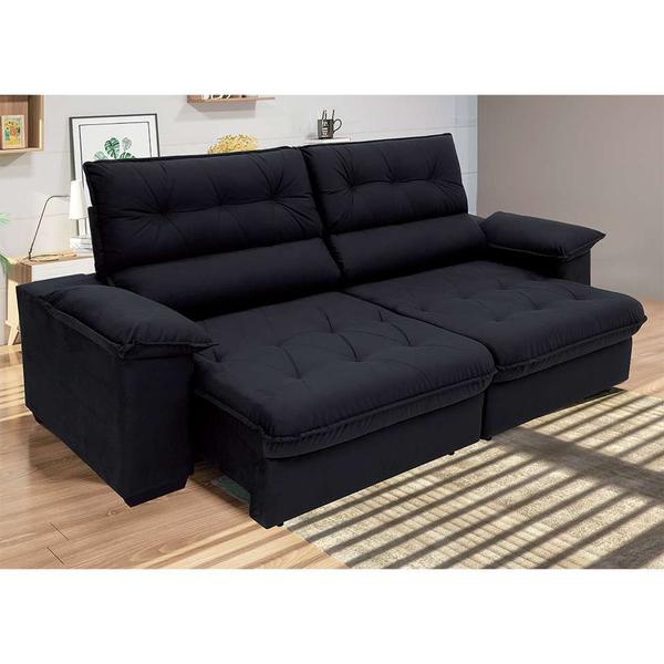 Imagem de Sofá 3 Lugares Retrátil e Reclinável Piemont Suede Preto 200 cm