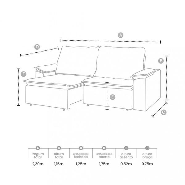 Imagem de Sofá 3 Lugares Retrátil e Reclinável Veludo 230cm Marilia Takei