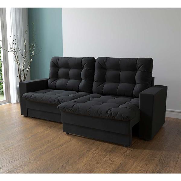 Imagem de Sofá 3 Lugares Retrátil Lubeck Plush Suede Preto