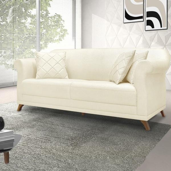 Imagem de Sofa 3 Lugares Retro Polo 200cm Com Almofada Linho Perola Ezz