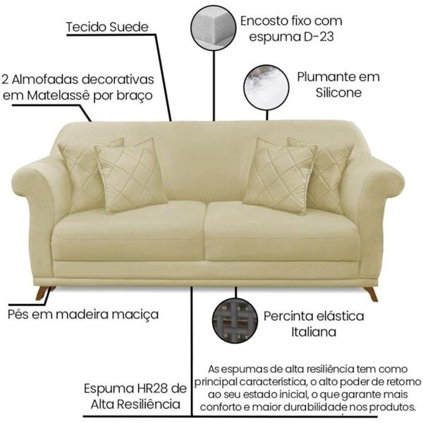 Imagem de Sofa 3 Lugares Retro Polo 200cm Com Almofada Suede 1100 Ezz