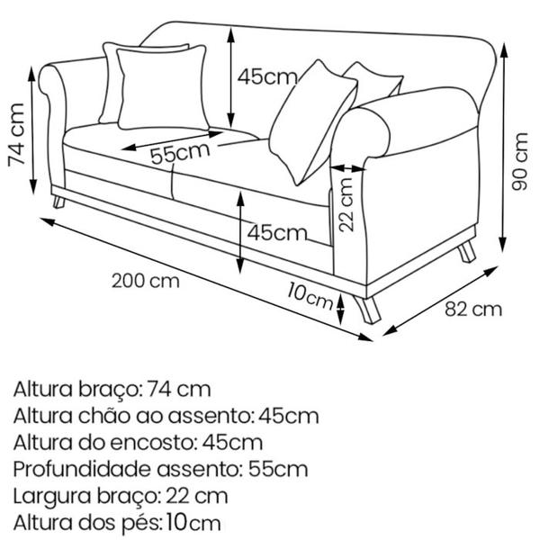 Imagem de Sofa 3 Lugares Retro Polo 200cm Com Almofada Suede 1104 Ezz