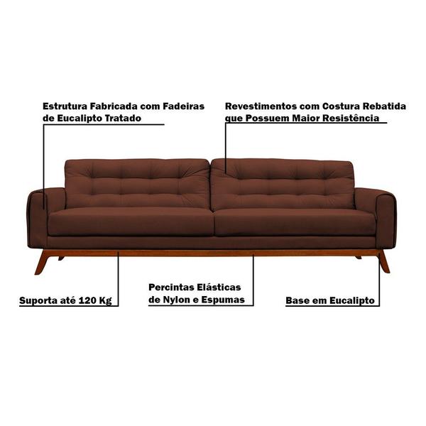 Imagem de Sofá 3 Lugares Sala de Estar Eros 230 cm Veludo Marrom Base Fixa G15 - Gran Belo