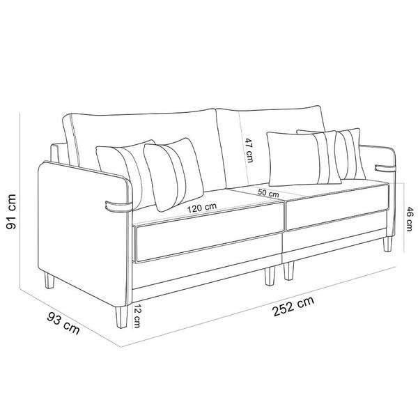 Imagem de Sofá 3 Lugares Sala de Estar Living 252cm Asbury K01 Veludo Bege material sintético Camel - Lyam Decor