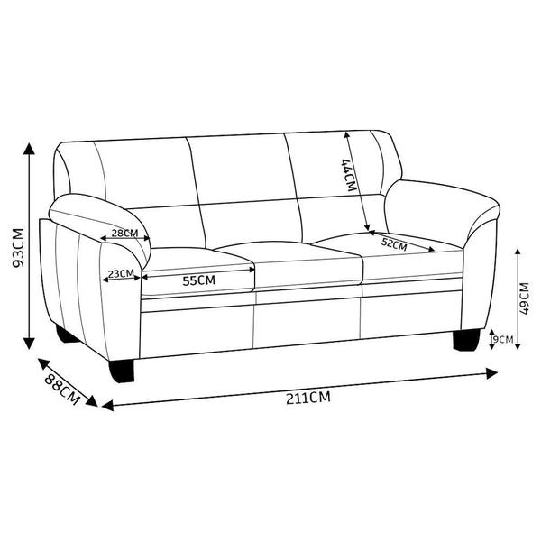 Imagem de Sofá 3 Lugares Sala de Estar Pés em Madeira Nauru Couro Preto G43 - Gran Belo