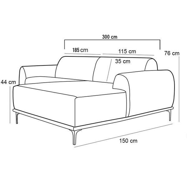 Imagem de Sofá 300cm 5 Lugares com Chaise Direito Pés Gold Molino C-278 Veludo Marsala - Domi