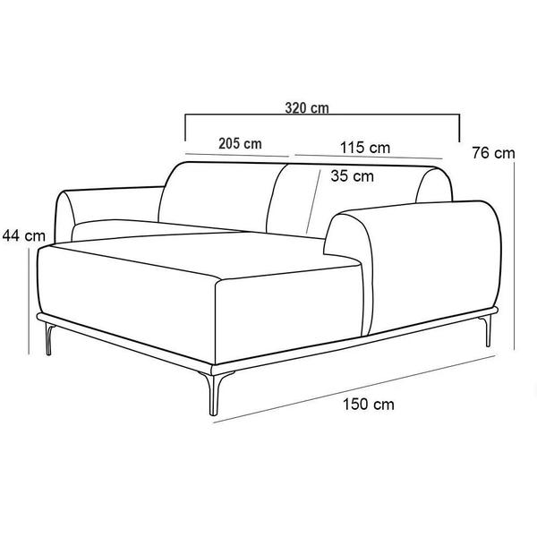 Imagem de Sofá 320cm 5 Lugares com Chaise Direito Pés Gold Molino C-287 Veludo Marinho - Domi