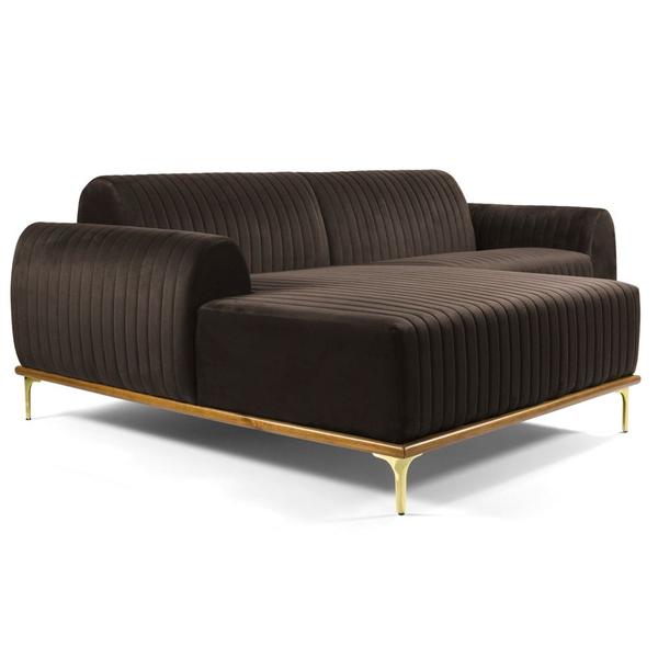 Imagem de Sofá 320cm 5 Lugares com Chaise Esquerdo Pés Gold Molino B-261 Veludo Marrom - Domi