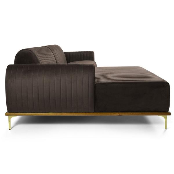 Imagem de Sofá 320cm 5 Lugares com Chaise Esquerdo Pés Gold Molino B-261 Veludo Marrom - Domi