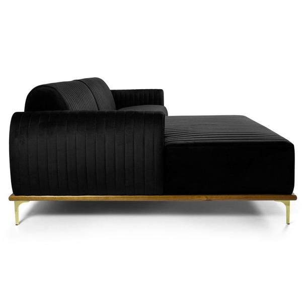 Imagem de Sofá 320cm 5 Lugares com Chaise Esquerdo Pés Gold Molino B-300 Veludo Preto - Domi