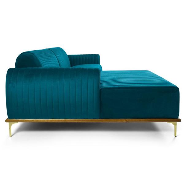 Imagem de Sofá 320cm 5 Lugares com Chaise Esquerdo Pés Gold Molino B-66 Veludo Turquesa - Domi