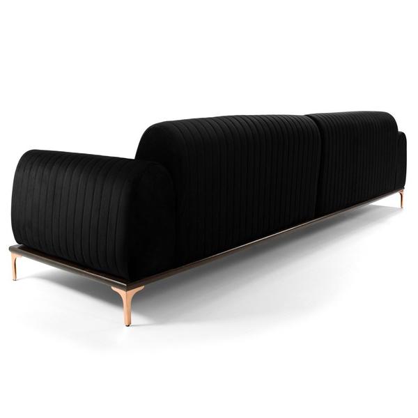 Imagem de Sofá 350cm 6 Lugares com Chaise Direito Pés Gold Molino C-300 Veludo Preto - Domi