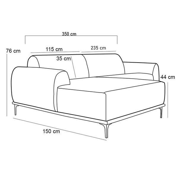 Imagem de Sofá 350cm 6 Lugares com Chaise Esquerdo Pés Gold Molino B-304 Veludo Azul Marinho - Domi