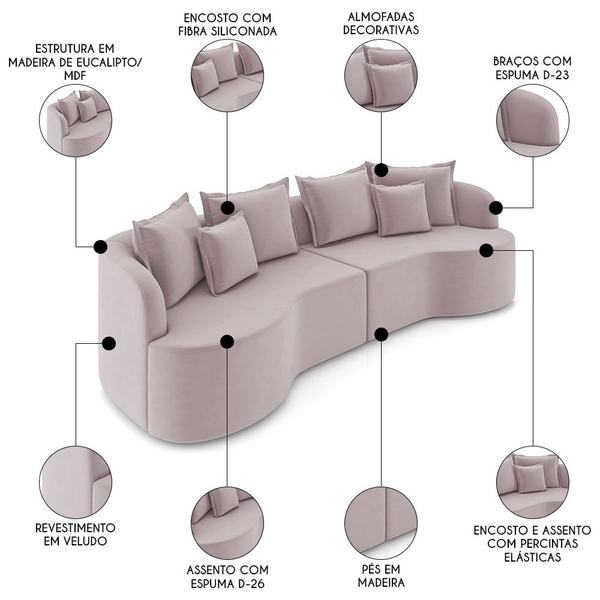 Imagem de Sofá 4 Lugares 290cm Orgânico Quito K04 Veludo Rosê   - Mpozenato