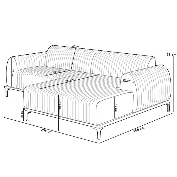 Imagem de Sofá 4 Lugares com Chaise Direito Para Sala de Estar Molino 255cm D02 Base Castanho Pés D'ouro Prime Bouclê Mostarda PB-03 - Lyam Decor