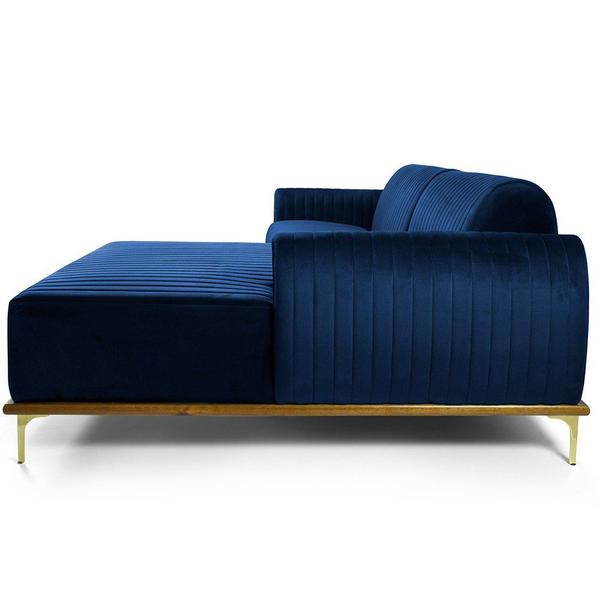 Imagem de Sofá 4 Lugares com Chaise Direito Para Sala Molino 255 cm D02 Veludo Azul Oxford C-304 - Lyam Decor