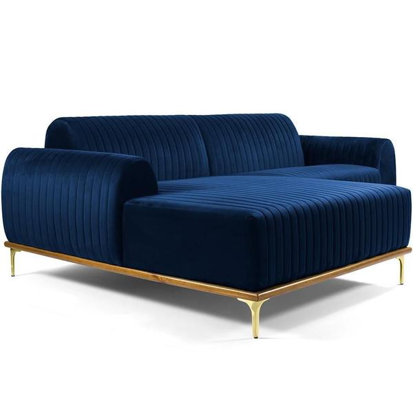 Imagem de Sofá 4 Lugares com Chaise Esquerdo Para Sala Molino 255cm D02 Veludo Azul Oxford B-304 - Lyam Decor