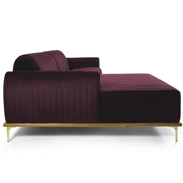 Imagem de Sofá 4 Lugares com Chaise Esquerdo Para Sala Molino 255cm D02 Veludo Roxo Grape B-292 - Lyam Decor