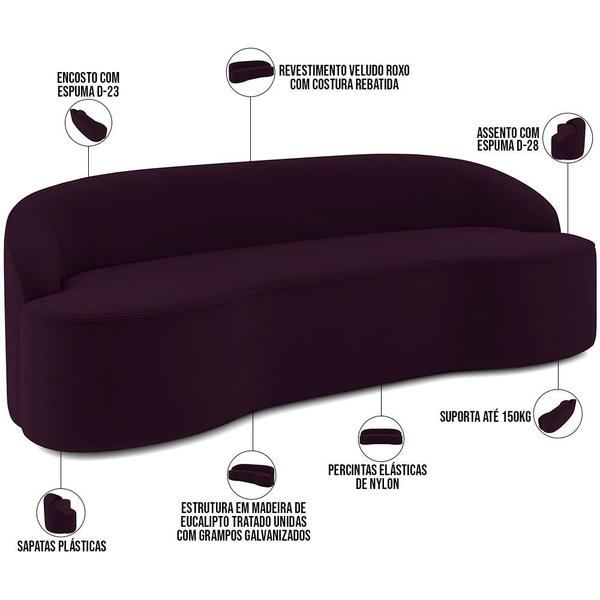 Imagem de Sofá 4 Lugares Curvo Sala de Estar Living Lótus D02 Veludo Roxo 260 cm C-292 - Lyam Decor