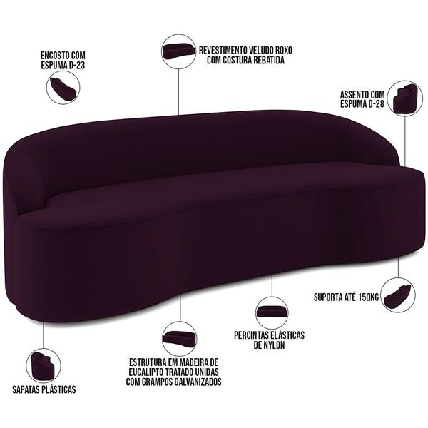 Imagem de Sofá 4 Lugares Curvo Sala de Estar Living Lótus D02 Veludo Roxo 280 cm C-292 - Lyam