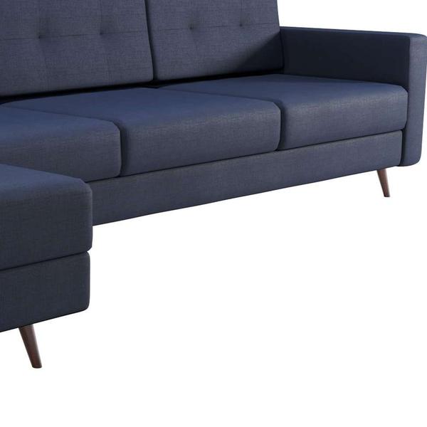 Imagem de Sofá 4 Lugares Living com Chaise Pé Palito Linho Cotton Azul Marinho