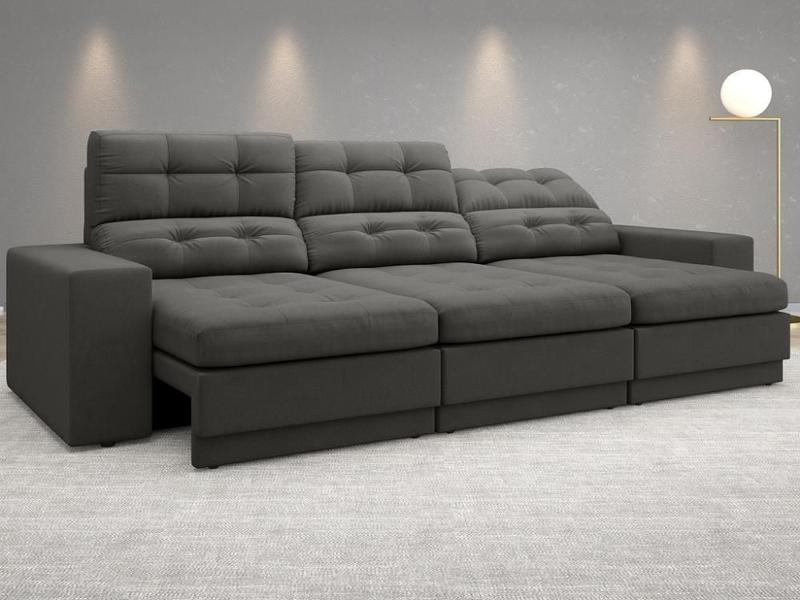 Sofá 4 Lugares Net Jobim Assento Retrátil e Reclinável Cinza 2,30m (L) - NETSOFAS Sofá 4 Lugares Net Jobim Assento Retrátil e Reclinável Cinza 2,30m (L) - NETSOFAS
