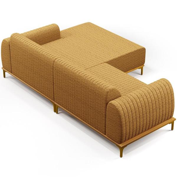 Imagem de Sofá 5 Lugares com Chaise Direito Para Sala de Estar Molino 320cm D02 Base Castanho Pés D'ouro Prime Bouclê Mostarda PB-03 - Lyam Decor