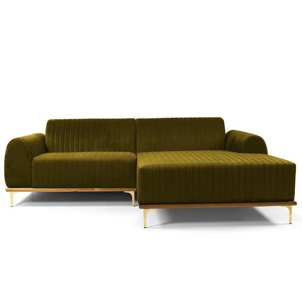 Imagem de Sofá 5 Lugares com Chaise Direito Para Sala Molino 300 cm D02 Veludo Mostarda C-260 - Lyam Decor