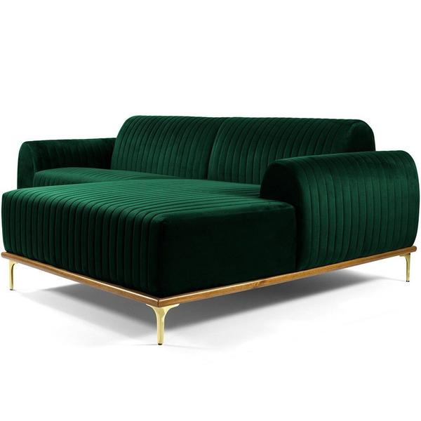 Imagem de Sofá 5 Lugares com Chaise Direito Para Sala Molino 300 cm D02 Veludo Verde Musgo C-303 - Lyam Decor