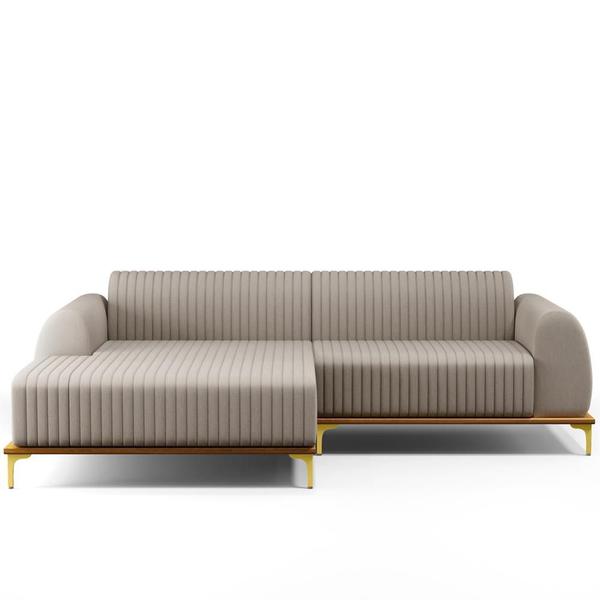 Imagem de Sofá 5 Lugares com Chaise Esquerdo Para Sala de Estar Molino 300cm D02 Linho Bege C-107 - Lyam Decor