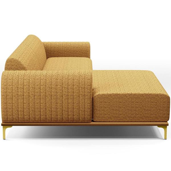 Imagem de Sofá 5 Lugares com Chaise Esquerdo Para Sala de Estar Molino 320cm D02 Base Castanho Pés D'ouro Prime Bouclê Mostarda PB-03 - Lyam Decor