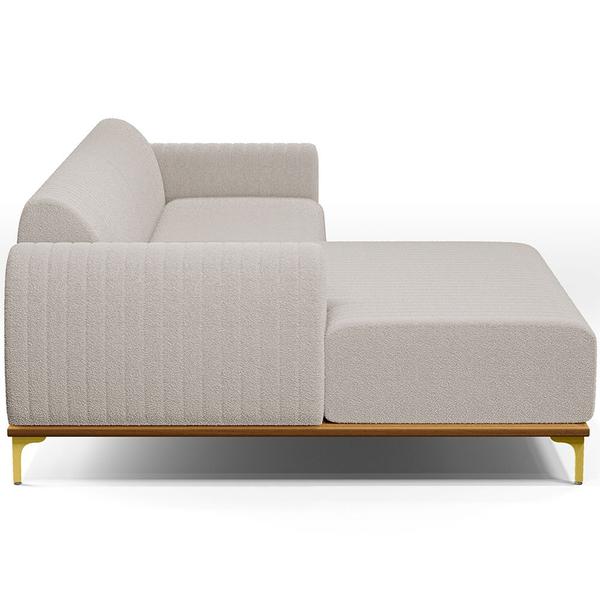 Imagem de Sofá 5 Lugares com Chaise Esquerdo Para Sala de Estar Molino 350cm D02 Base Castanho Pés D'ouro Bouclê Creme B-54 - Lyam Decor