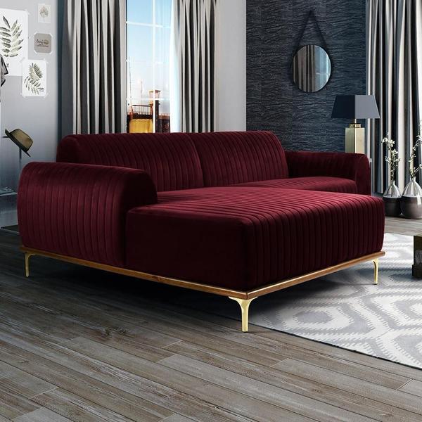 Imagem de Sofá 5 Lugares com Chaise Esquerdo Para Sala Molino 320cm D02 Veludo Marsala B-278 - Lyam Decor