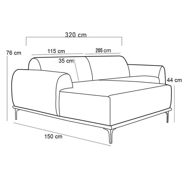 Imagem de Sofá 5 Lugares com Chaise Esquerdo Para Sala Molino 320cm D02 Veludo Telha C-262 - Lyam Decor