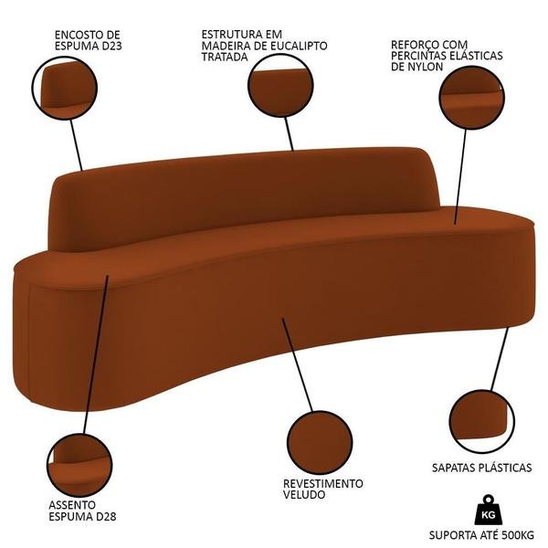 Imagem de Sofá 5 Lugares para Sala de Estar Living 300cm Koane D06 Veludo Laranja - Mpozenato