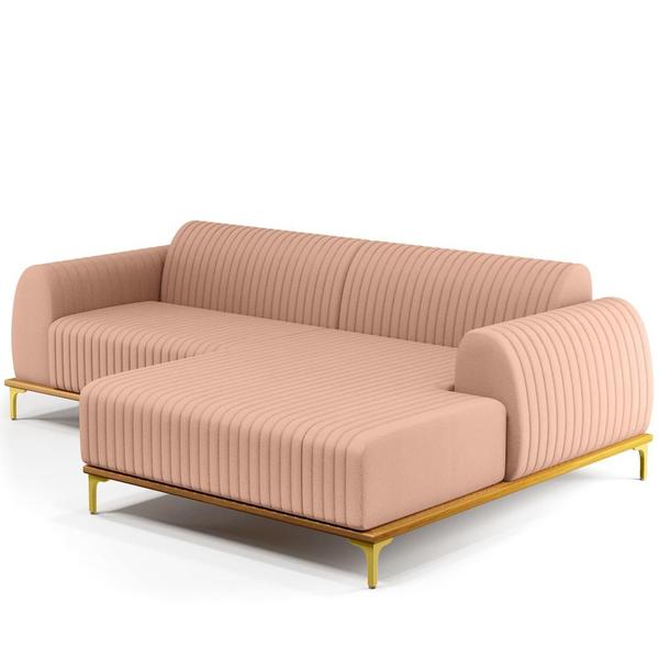 Imagem de Sofá 6 Lugares com Chaise Direito Para Sala de Estar Molino 350cm D02 Linho Rosê C-105 - Lyam Decor