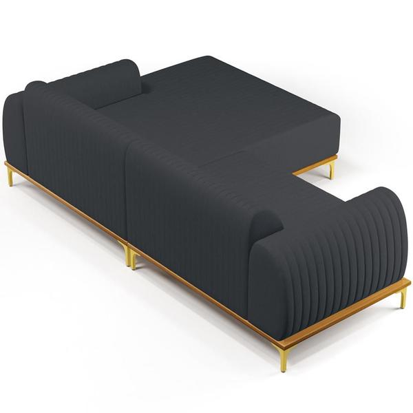 Imagem de Sofá 6 Lugares com Chaise Direito Sala de Estar Molino 350cm D02 Linho Chumbo D-465 - Lyam Decor