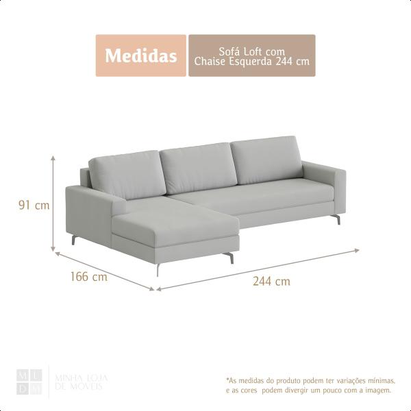 Imagem de Sofá 6 Lugares Loft 244cm com Chaise Esquerda Linho Cores