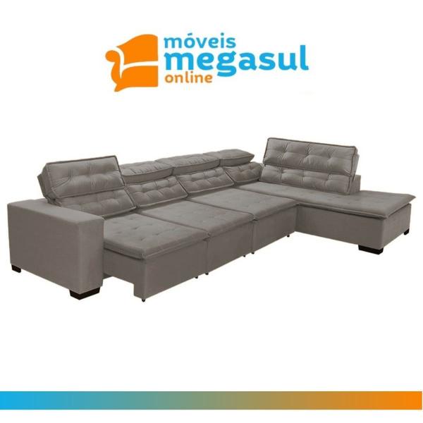 Imagem de Sofá 7 Lugares Canto Assento Retrátil Pillow Chaise E 3,60 x2,20 m Sttilo Bege - MegaSul