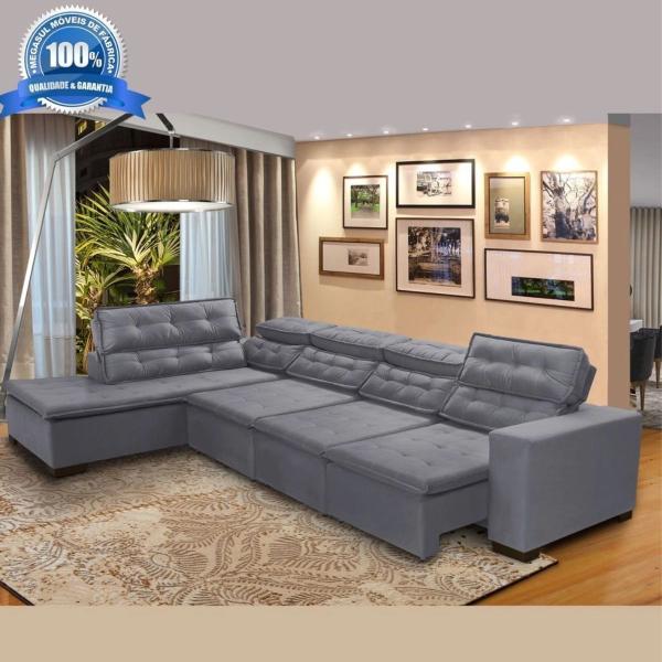 Imagem de Sofá 7 Lugares de Canto Retrátil Reclinável Pillow Chaise D 3,60 x 2,20 m  Sttilo  Cinza - MegaSul