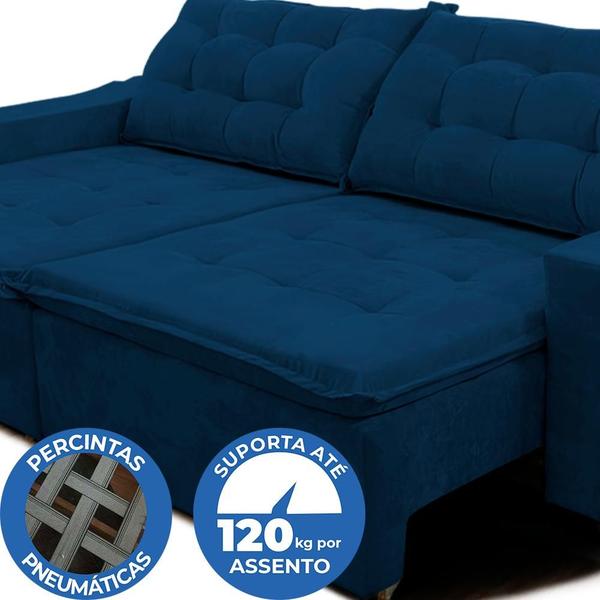 Imagem de Sofá Amazonas 2,90 metros Retrátil com Molas Suede Veludo Light Azul - Sofá na Web